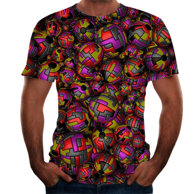 Abstract Twisted Swirl 3D Digital Printing Round Neck Short Sleeve T-Shirt