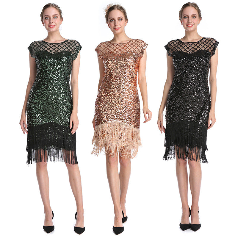 Source Manufacturer Women's New Party Sexy Dress Fashion Large Beaded Sequin Tassel Dress