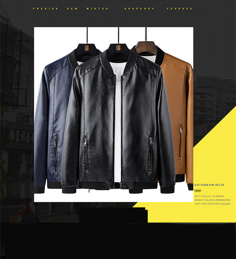 Fashion Trend Stand Collar Long Sleeve Leather Jacket