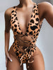 Leopard-print openwork one-piece swimsu