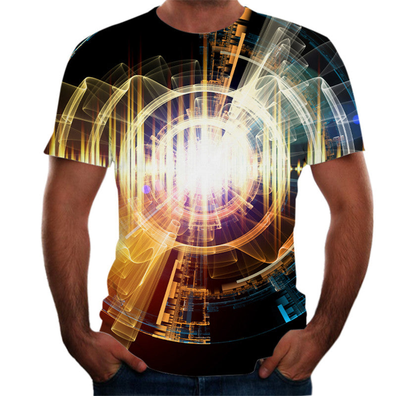 Abstract Twisted Swirl 3D Digital Printing Round Neck Short Sleeve T-Shirt