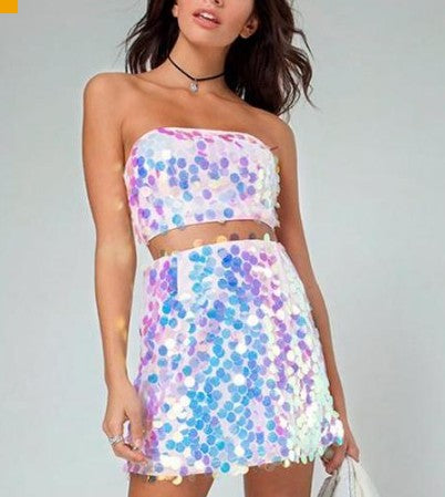 Party Strapless Sequins Mini Dress Two Pieces