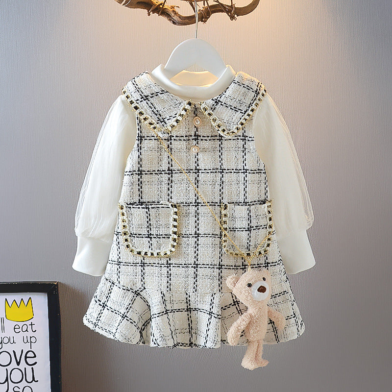 Autumn Girl's Suit Korean Dress Baby Vest Western Style  Two-piece Suit