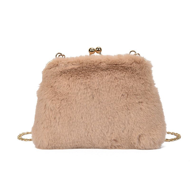 Hairy clip Korean style chain handbag