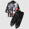 Summer Two-piece Outfits Men's  Taoist Robe Graphic Kimono & Pants Without Tee