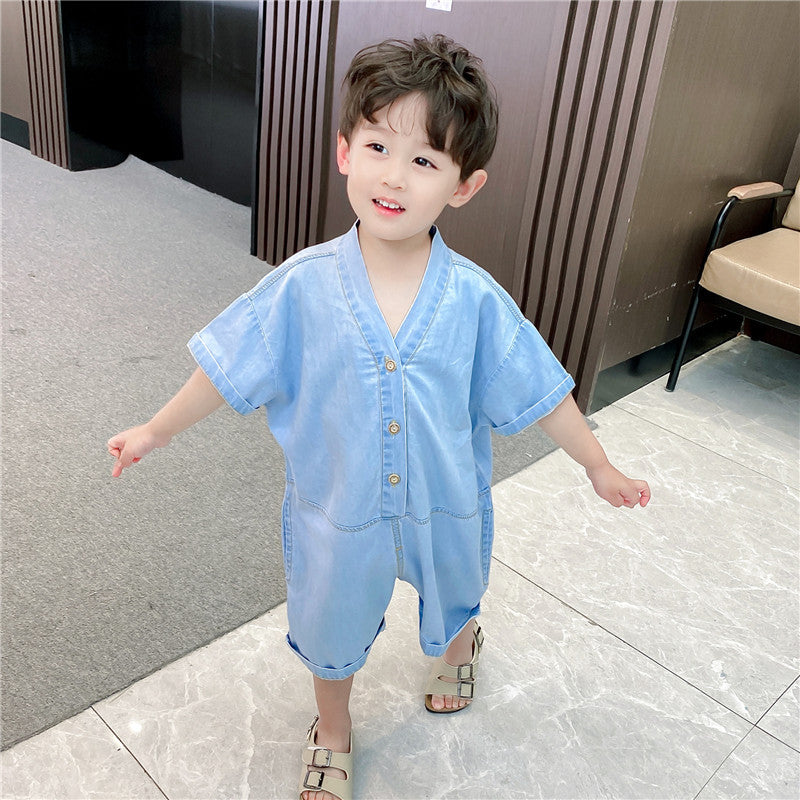 2021 New Boys Handsome Cotton Summer Children's Work Clothes Out Clothing Tide