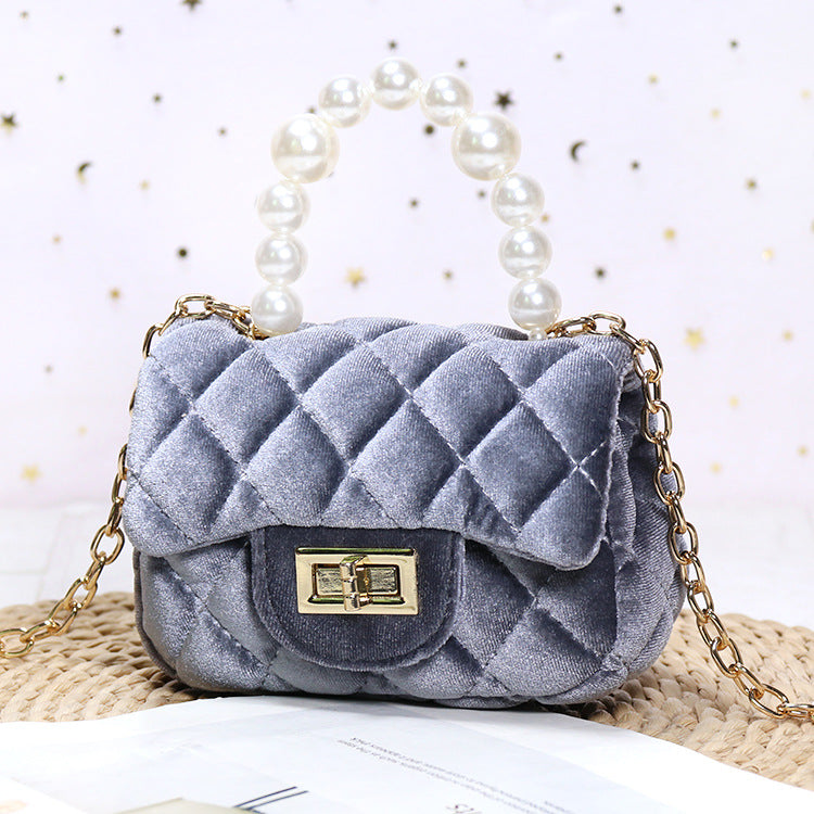 Gold Velvet Mini Pearl Tote