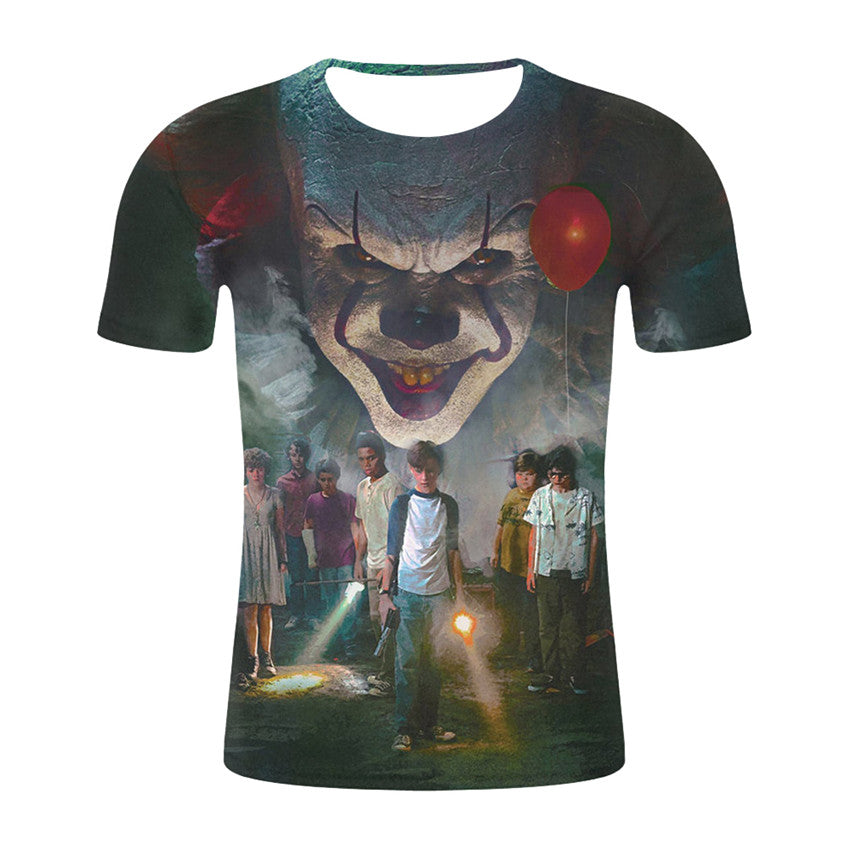 European And American Style Clown 3D Digital Printing Round Neck Short Sleeve T-Shirt