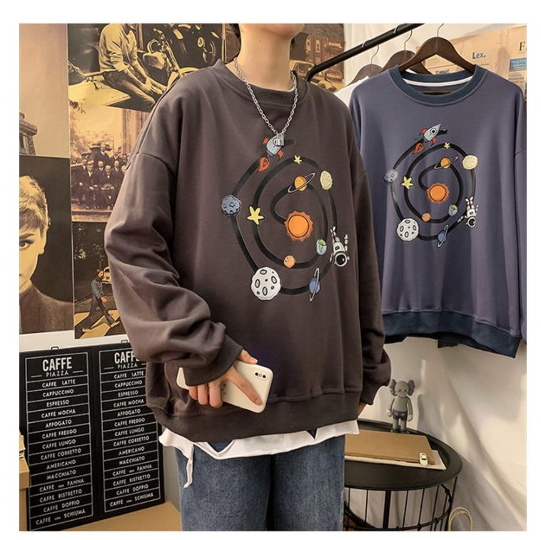 Autumn Cartoon Print Couple Long-sleeved Sweater Men