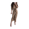 Long Sleeve V Neck Button Print  Long Dress Women's