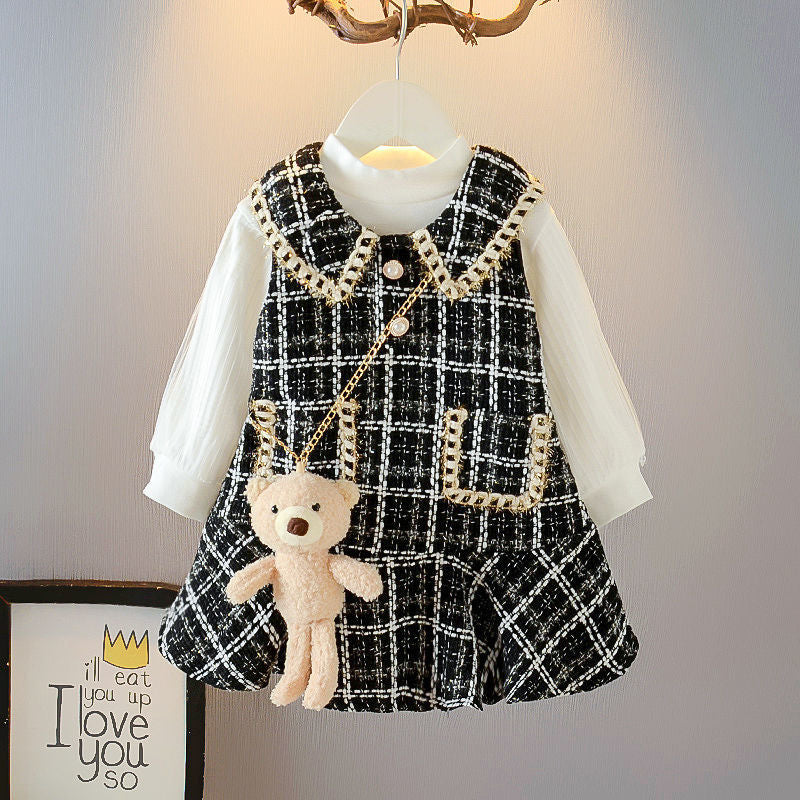 Autumn Girl's Suit Korean Dress Baby Vest Western Style  Two-piece Suit