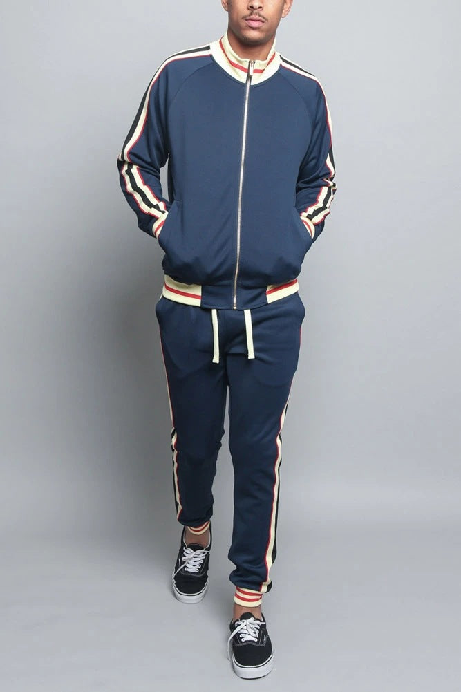 Mens casual sports color matching two-piece suit