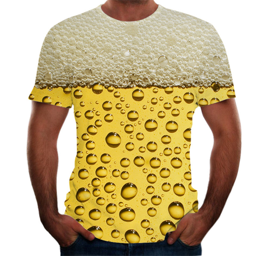 Personalized Design Beer 3D Digital Print Flower Men Short-Sleeved T-Shirt