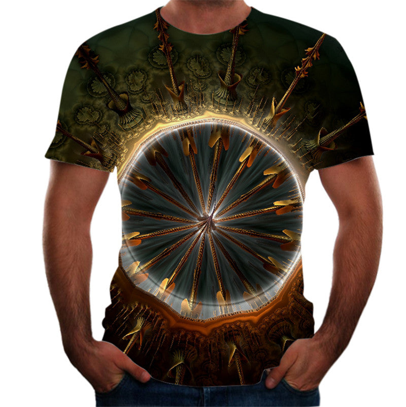 Abstract Twisted Swirl Digital Print Round Neck Short Sleeve T-Shirt