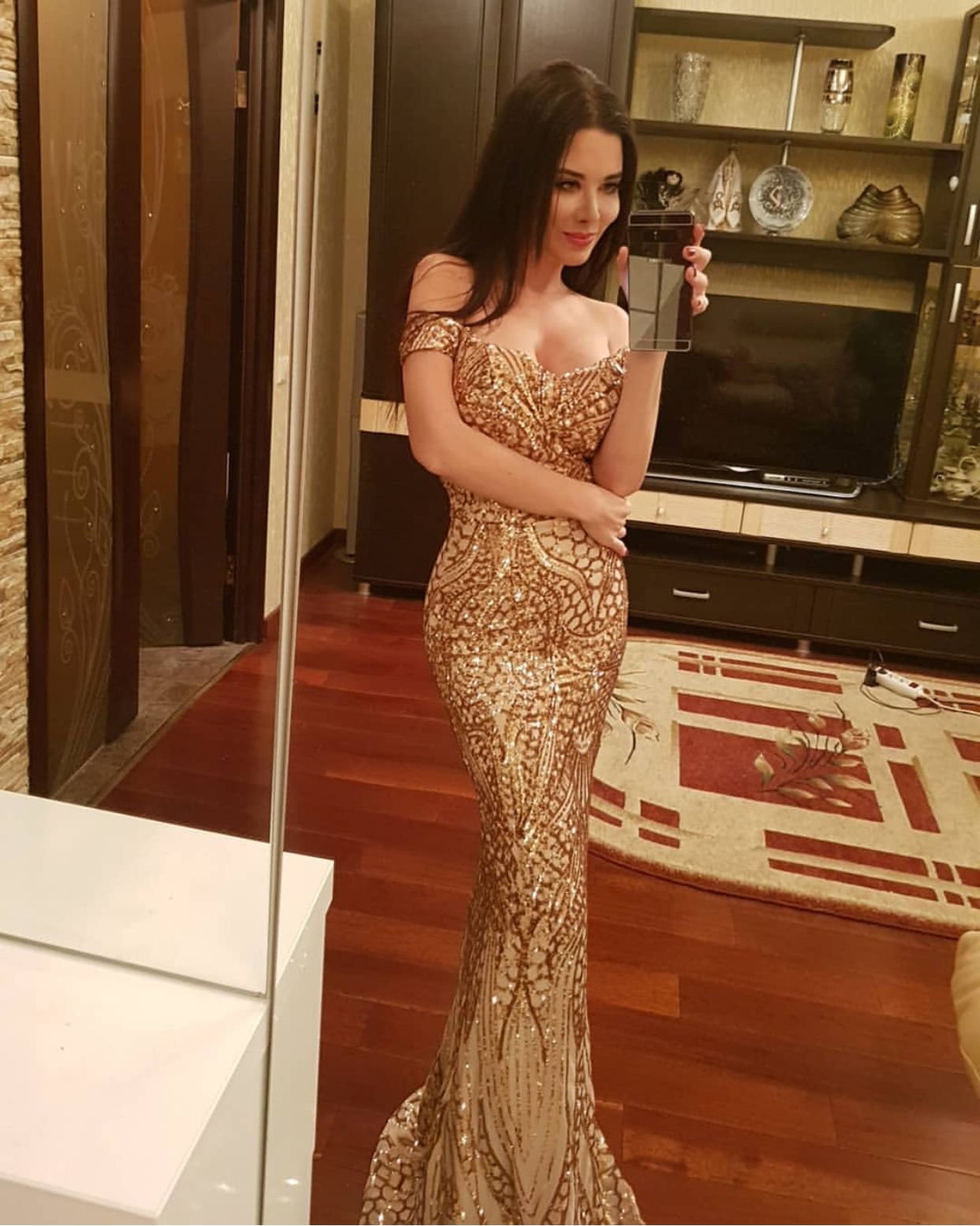 Sexy tube top word shoulder party red carpet banquet dress sequin mopping dress