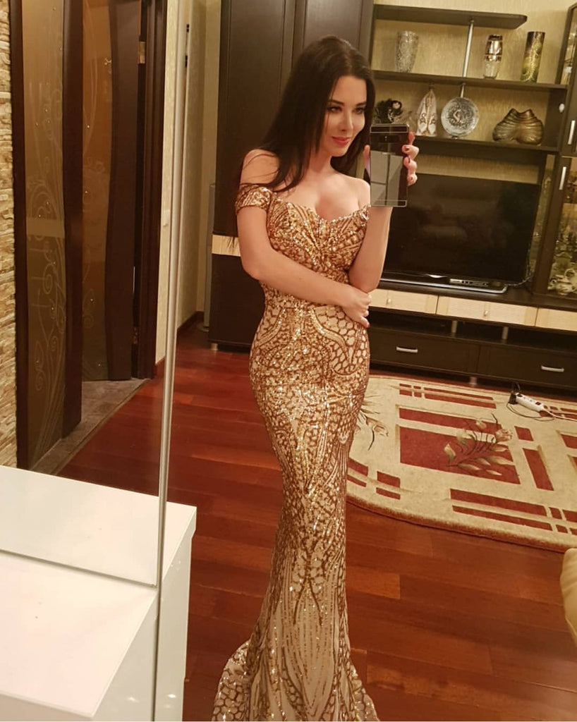 Sexy tube top word shoulder party red carpet banquet dress sequin mopping dress