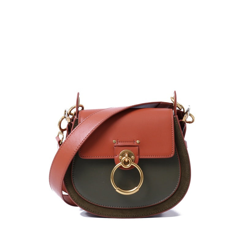 Ring Scrub Contrast Color Leather Piglet Bag Lady Fashion Saddle Bag