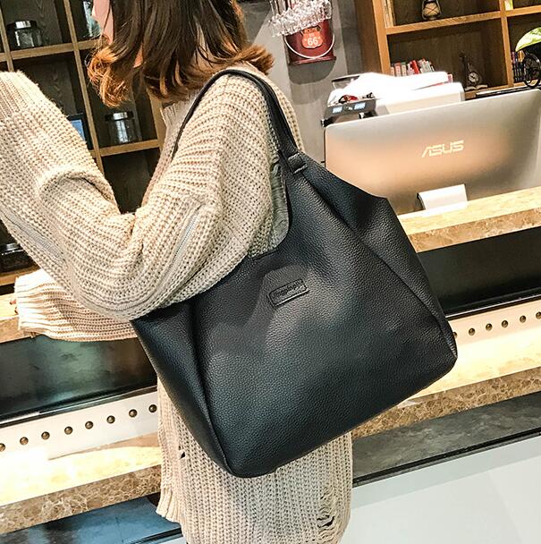 Dumplings four-piece portable PU shoulder bag Solid color lychee bag