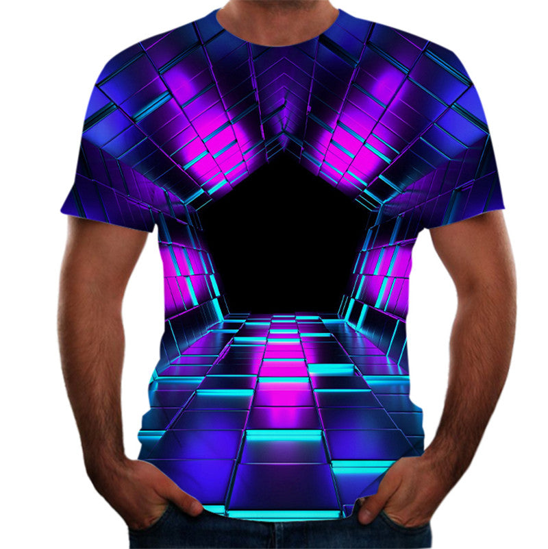 Digital print round neck short sleeve T-shirt