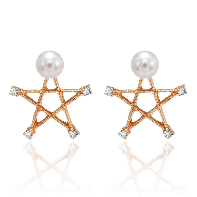 European And American Style Hollow Five-Pointed Star Pearl Stud Earrings