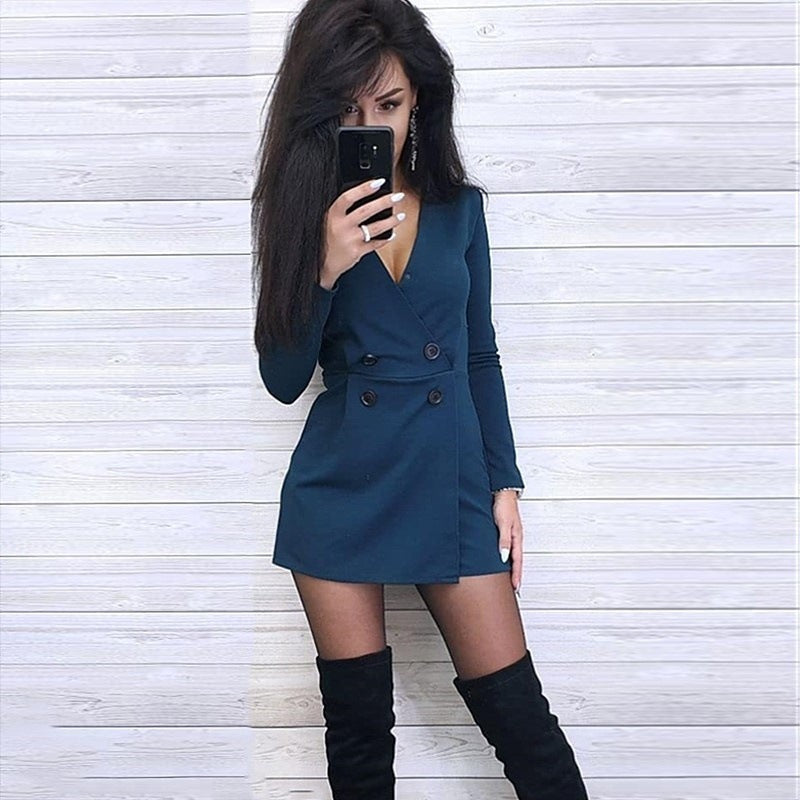 New Solid Color Slim Fake Two-piece V-neck Jumpsuit