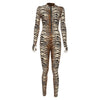 Fashion tiger print zipper sports fitness ladies jumpsuit