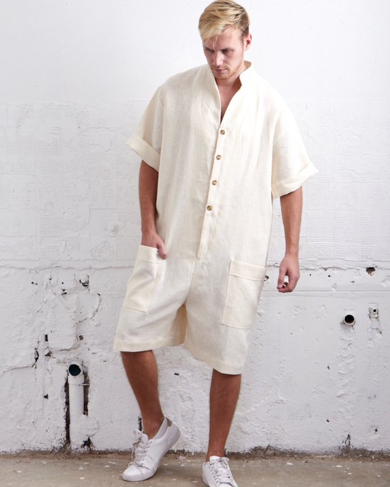 Men's Stand Collar Single Breasted Jumpsuit