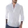 Solid Color Half Sleeve V Neck Buckle Trend Men's Cotton Linen Shirt