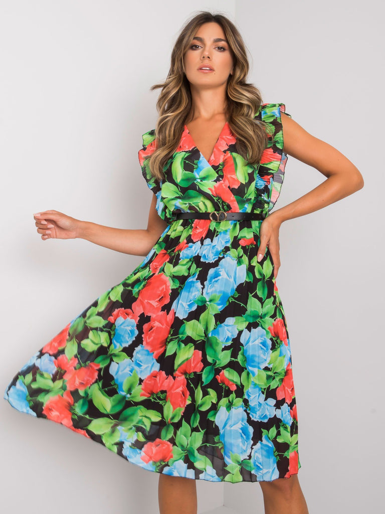 V-Neck Ruffle Sleeveless Flower Dress Women's