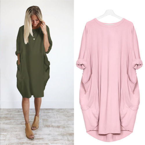 Women's Loose Casual Pocket Long Sleeve Dress