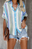 Women's Casual Colorful Striped Shirt Button Short Sleeve T Shirt