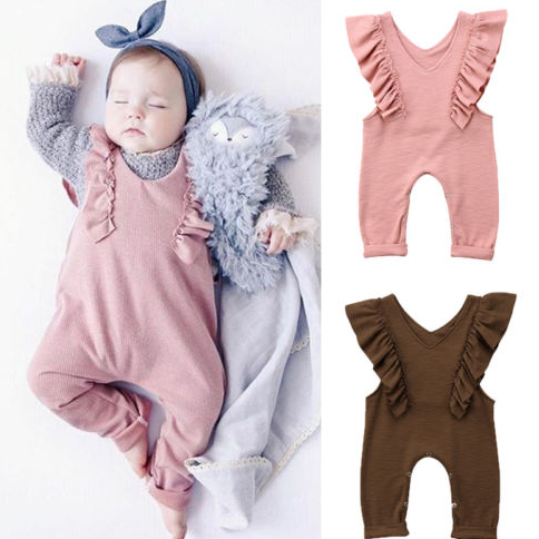 Kids Baby Girl Ruffle Clothing Knitted Romper Jumpsuit Short Sleeve Casual Kid Overalls Pants Outfit Girls 1-6T