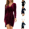 V-Neck Slim Sexy Tight-Fitting Cocktail Party Women Long-Sleeved Dress