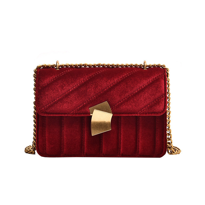 Gold Velvet Lock Shoulder Crossbody Bag