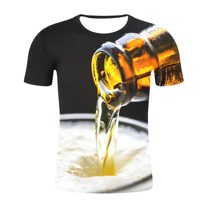 Graphic Beer Print Short-Sleeved T-Shirt