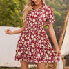 Women's Floral Print Fungus Trim Short Sleeve Dress