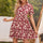 Women's Floral Print Fungus Trim Short Sleeve Dress