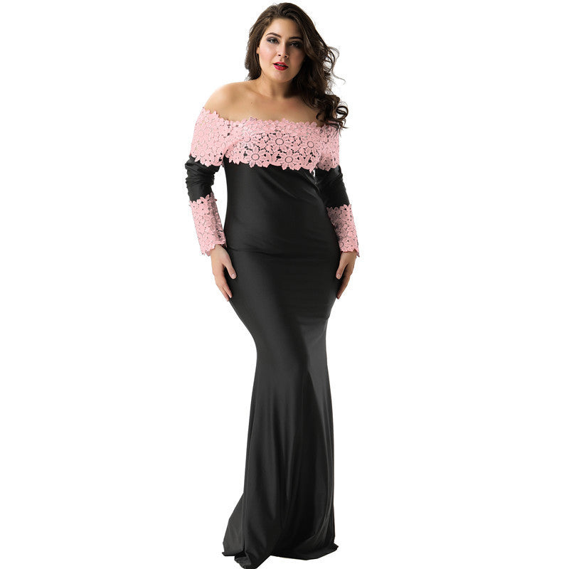 Long Slim Off-the-shoulder Embroidery Pierced Lace Mermaid Dress