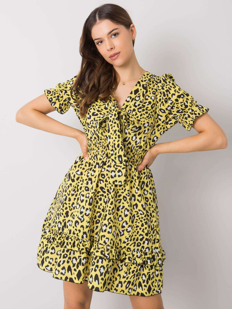 New Short Skirt Printed Color V-Neck Dress Women