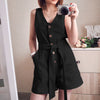 V-neck strapless jumpsuit with button belt