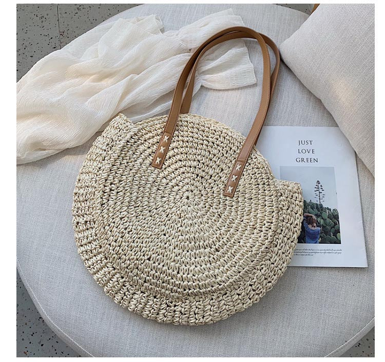 Fashion Hollow Flower Round Straw Woven Bag
