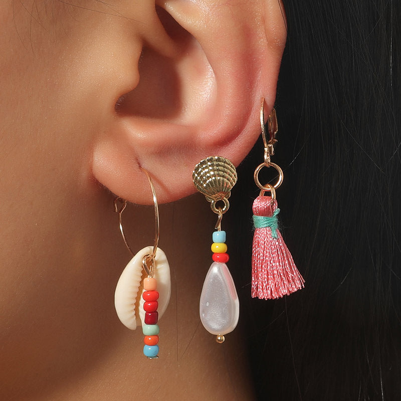 Personalized Woven Tassel Shell Earrings Set