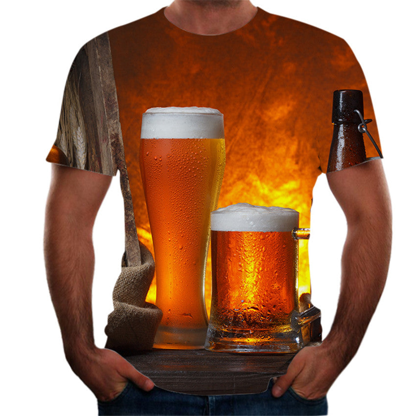 Personalized Design Beer 3D Digital Print Flower Men Short-Sleeved T-Shirt