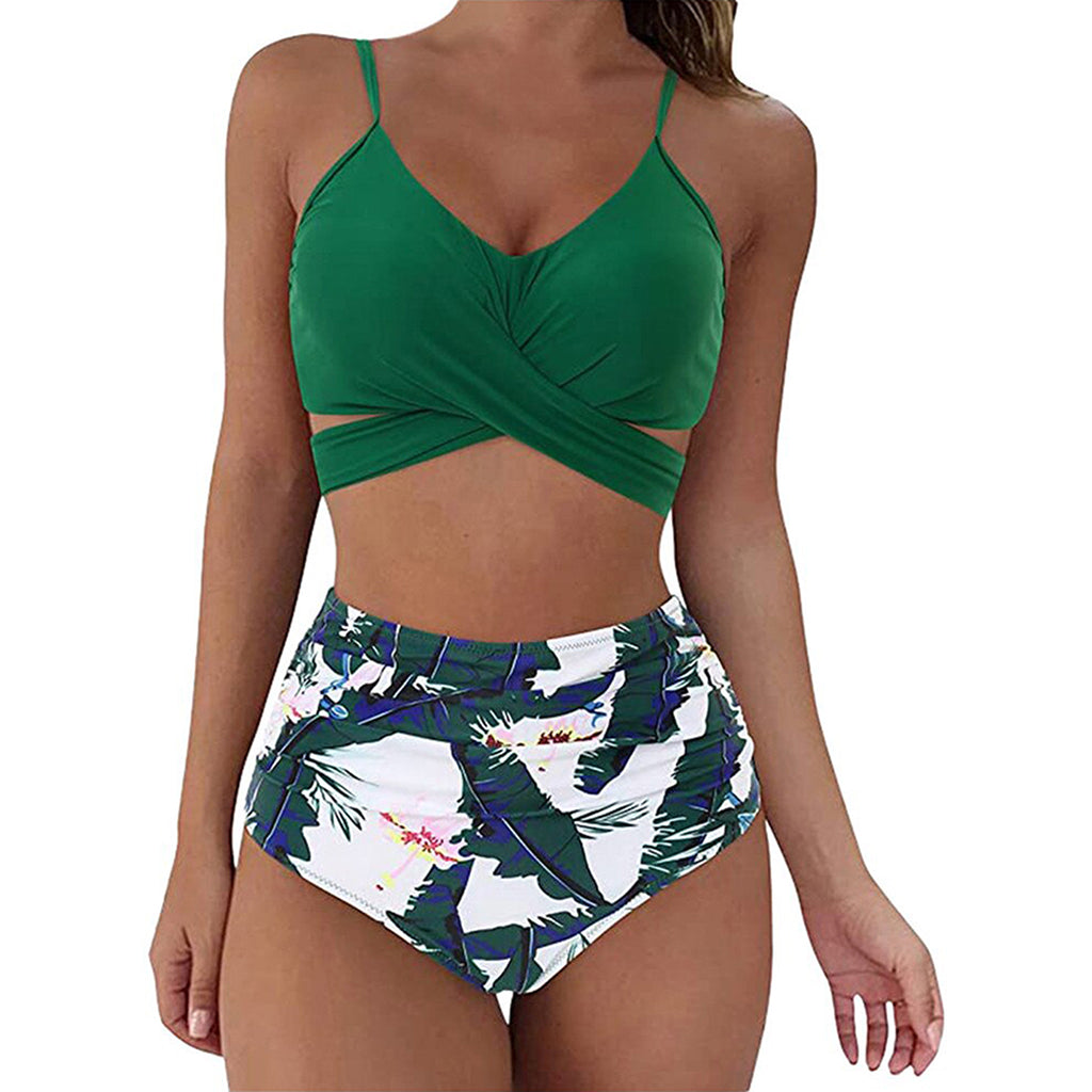 Two-Piece Cross High Waist Split Swimsuit