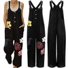 Ebay Foreign Trade Cotton And Linen Solid Color Elastic Button Jumpsuit