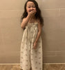 Girls' Cotton Loose Floral Beige Sling Jumpsuit