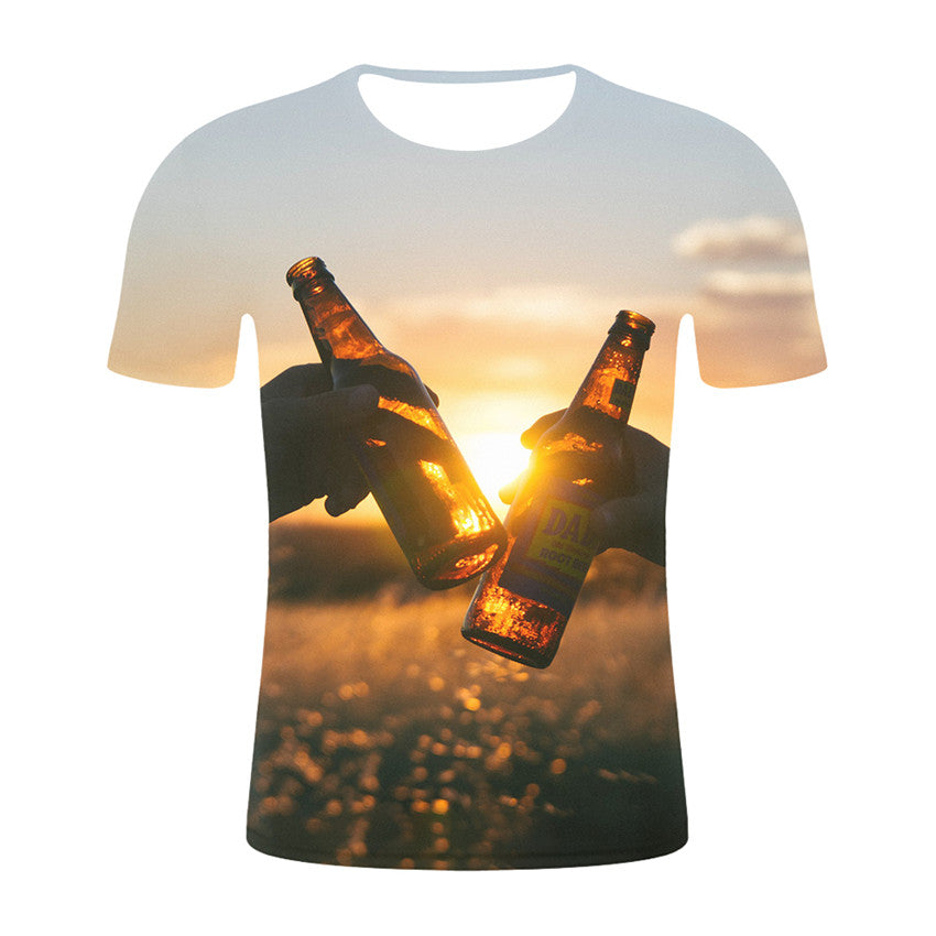 Personalized Design Beer 3D Digital Print Flower Men Short-Sleeved T-Shirt