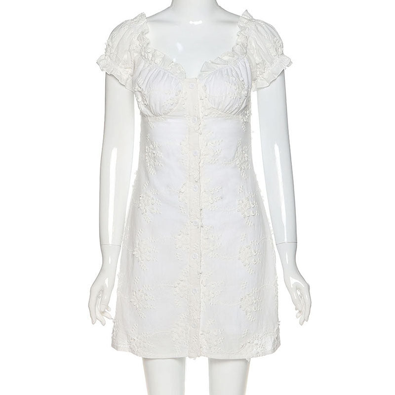 Short-sleeve V-neck bag hip slim slim dress