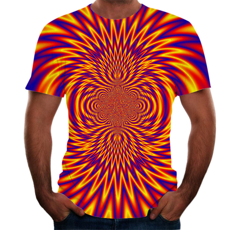 Abstract Twisted Swirl 3D Digital Printing Round Neck Short Sleeve T-Shirt