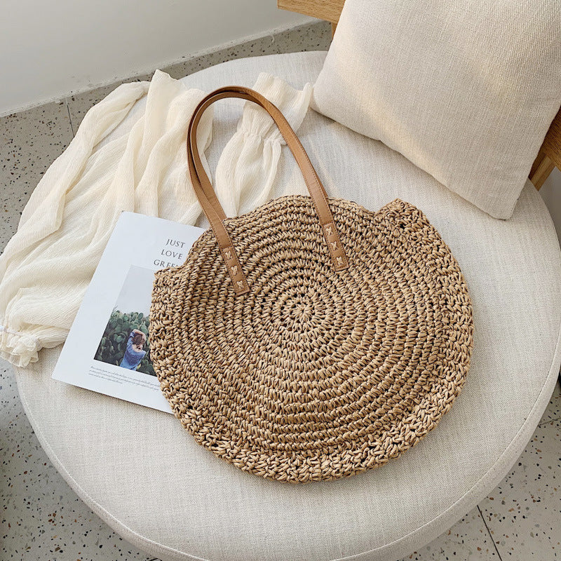 Fashion Hollow Flower Round Straw Woven Bag